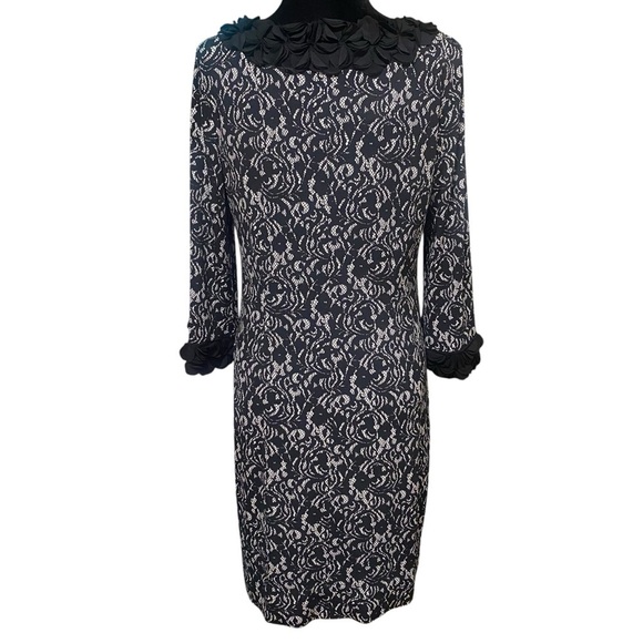 Alfani Black Lace Ruffle Sheath Dress Whimsigoth Floral Retro Medium - Picture 2 of 4